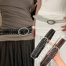 Cinto De Rebite Boêmio – Vintage , Punk Alça De Cintura Feminina Largo Fashion Y2K De Couro PU Para Jeans , Vestido Aces