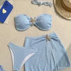 Novidade em estoque: Biquíni de três peças em cor sólida estilo biquíni para mulheres, biquíni feminino JRYU.
