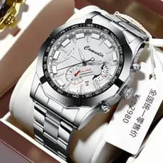 Relógio masculino à prova dwaterproof água relógio masculino banda de aço relógio duplo calendário relógio de quartzo Re