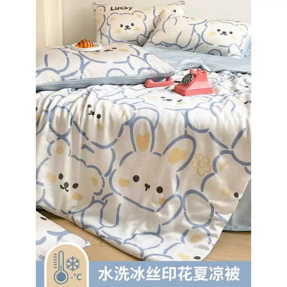 Urso de desenho animado sensação legal seda gelo verão colcha fresca conjunto de quatro peças verão Tencel colcha fina n