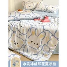 Urso de desenho animado sensação legal seda gelo verão colcha fresca conjunto de quatro peças verão Tencel colcha fina n