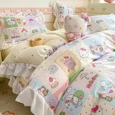 Hellokity cama de algodão lavado conjunto de quatro peças não-puro algodão colcha capa folha estilo dormitório conjunto