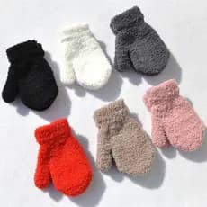 Luvas Para Bebês Quentes De Pelúcia Quente Crianças Kid Coral Fleece Full Finger Gloves For 1-4Y Kids