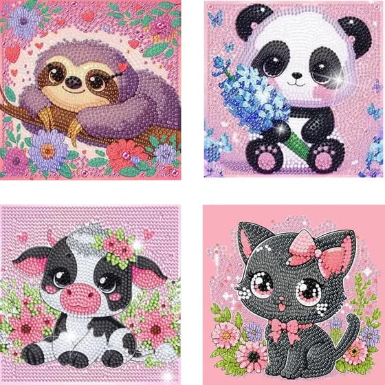 Kits de Arte com Diamantes para Crianças de 8 a 12 Anos, 4 Peças de Kits de Mosaico de Pintura com Diamantes de Desenhos