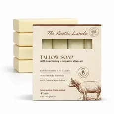 THE RUSTIC LANDS Sabonetes de Sebo Natural - Conjunto de 4 - Sebo de Carne Bovina Alimentada a Pasto com Mel Cru e Azeit