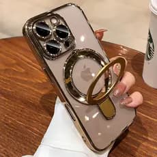 Capa Magnética para iPhone 16 Pro Max Transparente com Suporte de Anel Invisível, Protetor de Lente de Câmera Integrado,