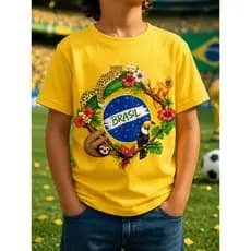 Camiseta Infantil Copa do Mundo 2026 Brasil Animais Brasileiros Estampa Premium Infantil