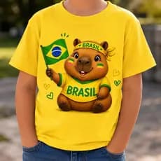 Camiseta Kids Capivara Brasil Fofinha Estampa Patriótica Infantil