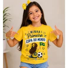 Camiseta Infantil Minha Primeira Copa Do Mundo Menina Brasil