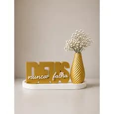 Kit Decorativo Deus Nunca Falha e Bandeja + Mini Vaso de Flores Várias Cores Impressão 3D Home Decor