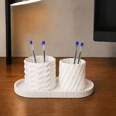 Kit 2 Porta Canetas 3D Organizador Mesa Escritório + Bandeja Impressão 3D Decoração Moderna Office Decorativo