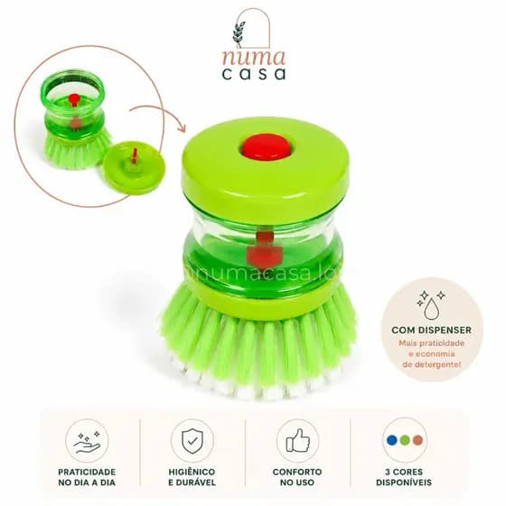 Escova de Limpeza com Dispenser para Detergente 70ml Lava Louças Pia Panelas Cozinha Multiuso Cerdas Resistentes