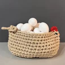 Cesto Porta Ovos Galinha Artesanal em Crochê | Fio de Malha Premium | Decoração para Cozinha