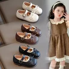 Novos sapatos infantis de couro estilo coreano, sapatos versáteis com laço para meninas, sapatos de bebê com sola macia