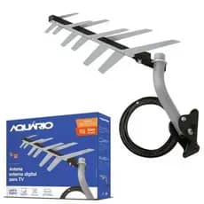 Antena Digital de TV Externa Aquário DTV-1500 com suporte e Cabo 10 Metros