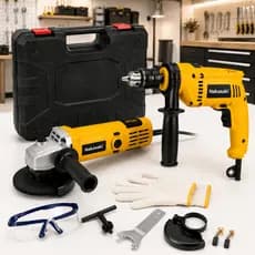Kit Esmerilhadeira/Lixadeira 900W e Furadeira Impacto 1000W Nakasaki + Maleta 25 peças e Acessórios