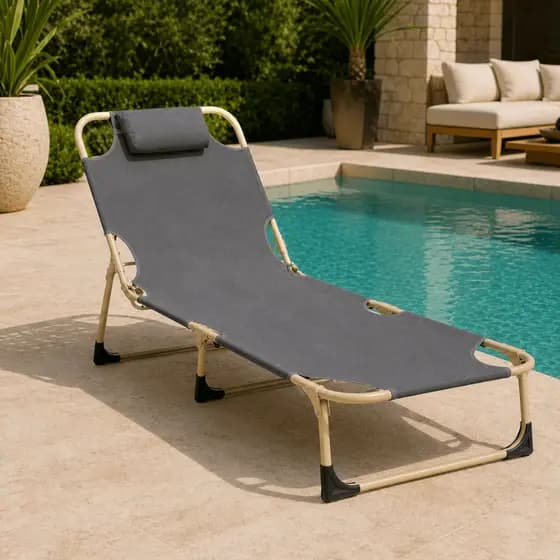 Espreguiçadeira Dobrável Cadeira Reclinável Praia Piscina 4 Posições Aço Inoxidável 120kg Portátil