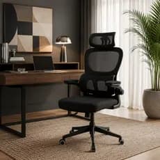 Cadeira De Escritório Executiva Preta Giratória Ergonômica com Apoio de Lombar Mesh 150Kg
