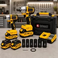 Kit Chave de Impacto Pneumática a Bateria 60V Nakasaki 1/2" e 3/4" 2 Baterias Profissional