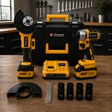 Kit Chave de Impacto 320Nm + Esmerilhadeira 9000Rpm Nakasaki 60V Brushless 2 Baterias Com Maleta