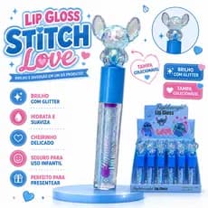 Lip Gloss Stitch Azul com Glitter – Brilho Labial Hidratante e Perfumado