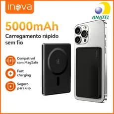 Inova Bateria Externa Carregador Portátil Sem Fio 5000mAh Compatível com Android/MagSafe