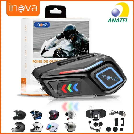 Inova Fone De Ouvido Para Capacete Bluetooth Headset Rgb Chamadas de voz em HD À Prova D'Água