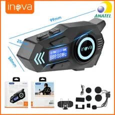 Inova Fone de Ouvido Bluetooth Intercomunicador para Capacete Moto com RGB e Microfone