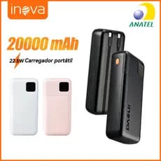 Inova Power Bank Portátil 20000mAh Carregamento Rápido tipo c 22,5W com 2 Cabos