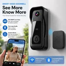 Campainha de vídeo inteligente sem fio WiFi Instalação de pasta sem perfuração Campainha interna 130° Grande angular HD