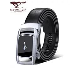 Sete lobo cinto masculino de couro genuíno primeira camada de couro fivela automática cinto Casual na moda genuíno High-