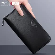 Carteira longa masculina Seven Wolves 2024 novo estilo de couro genuíno embreagem com zíper carteira embreagem pai bolsa