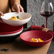 Tigela de cerâmica preta e branca, tamanho grande, aparência criativa, luz, comida, vegetais, salada, casa, comercial, t