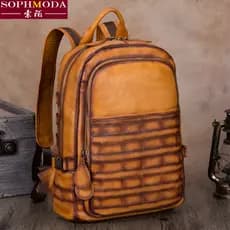 Bolsa retrô feita à mão, bolsa de couro masculina de primeira camada, mochila masculina de couro de grande capacidade, l