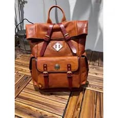 Mochila masculina F de primeira camada de couro de vaca retrô bolsa de couro artesanal masculina de couro genuíno de gra