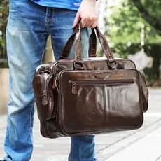 Bolsa de viagem de couro de primeira camada, maleta de negócios masculina de couro genuíno, bolsa de grande capacidade,