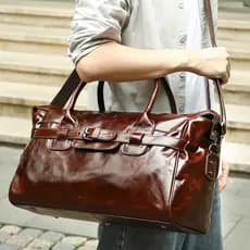 Bolsa de viagem de couro genuíno de primeira camada, bolsa masculina da moda, couro de cera de óleo, um ombro, corpo cru