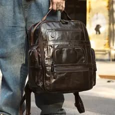Primeira camada de couro mochila masculina couro genuíno mochila cera óleo Retro mochila grande capacidade mochila viage