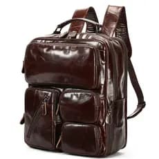 Mochila masculina de couro genuíno, mochila retrô de primeira camada de couro para computador masculino, couro de cera d