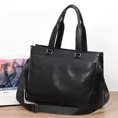Pasta mensageiro masculina Horizontal de grande capacidade, primeira camada de couro genuíno, bolsa masculina de viagem