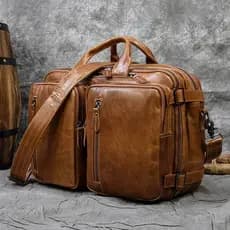 Multi-Purpose mochila masculina de couro genuíno portátil saco do mensageiro primeira camada bolsa de ombro grande-Capa