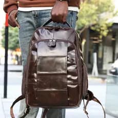 Mochila masculina de couro genuíno, couro de cera de óleo, retrô, grande capacidade, viagem, primeira camada, bolsa masc