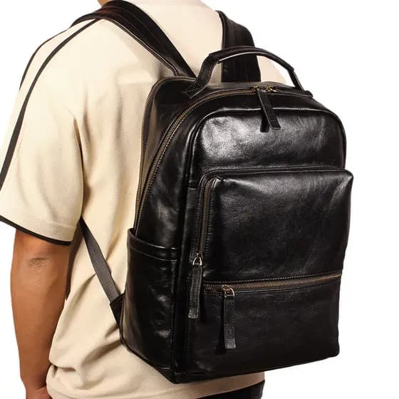 Mochila masculina de couro de primeira camada de alta qualidade, bolsa de viagem de negócios de couro genuíno, mochila m