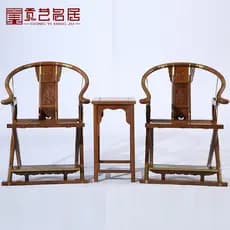Móveis de mogno Wenge Cross cadeira conjunto de três peças Log estilo chinês anel cadeira antigo Taishi cadeira redonda