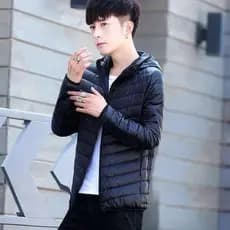 2024 Moda à prova de vento novo estilo masculino leve algodão acolchoado jaqueta com capuz estilo curto juventude grande