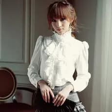 Primavera novo estilo camisa feminina de manga comprida Chiffon camisa tamanho grande camisa branca gola alta renda trib
