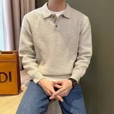 Estilo coreano outono inverno novo estilo camisa POLO lapela malhas camisola de negócios luz luxo pulôver jaqueta na mod