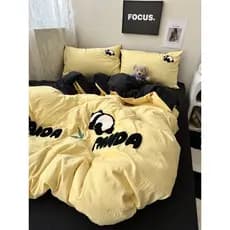 Ins cor sólida amarelo combinando preto bonito Panda toalha bordado lavado algodão cama conjunto de quatro peças lençol