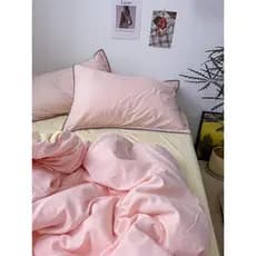 Menina coreana coração ins estilo cor sólida Mix Match Feng Shui lavado algodão linho conjunto de quatro peças lençol 1.