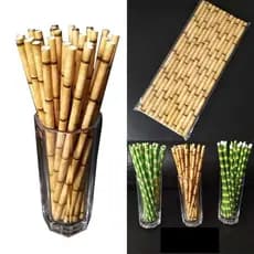 25 Peças De Palha De Papel Com Padrão De Bambu , Decoração De Casamento , Suprimentos Para Festa , Canudos Criativos